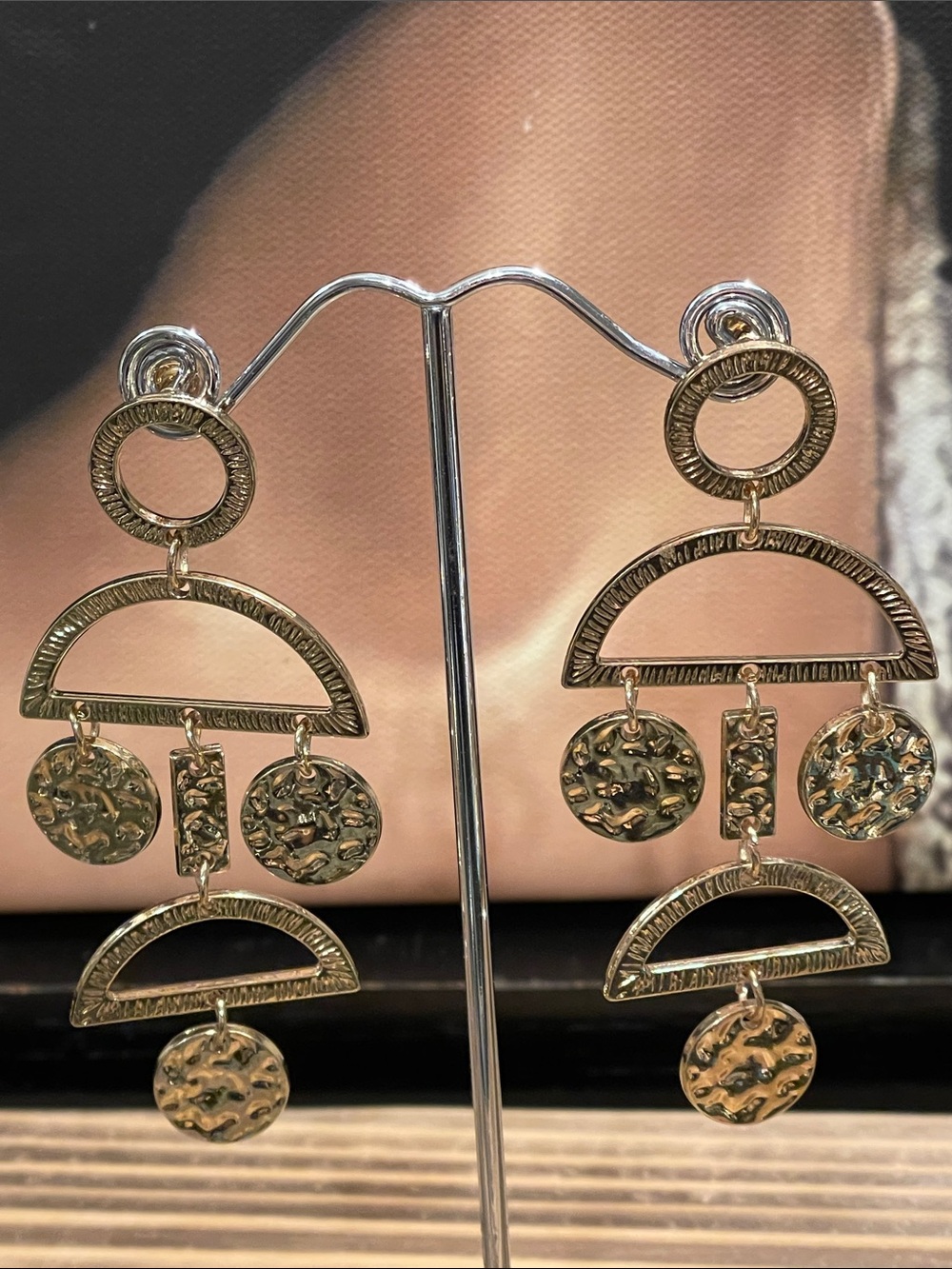 Gold-Tone Geometric Dangle Earrings - Elegant Statement